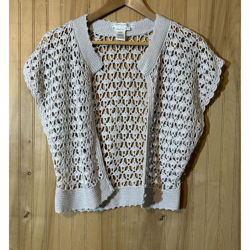 To The Max Gray Y2K Crochet Button Knit Cardigan Size Large
